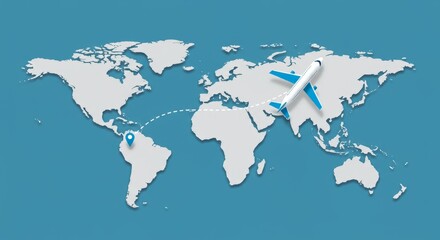 Aircraft Flying Above World Map Illustration - Global travel, airplane journey, world map, flight route, destination. Symbolizing adventure, exploration, connection, freedom, and journey