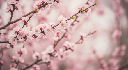 Obraz premium Apricot Blossom Springtime Web Banner - Delicate apricot blossoms symbolize spring's arrival, renewal, hope, beauty, and tranquility. A perfect springtime