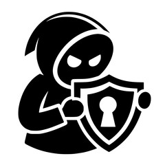 Minimalist Hacker Breaching Security Shield Silhouette – Black SVG Clipart