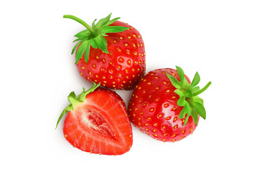 Strawberry half isolated on white background. Fresh berry with depth of field. Top view. Flat lay.