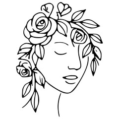 Hand drawn floral women head
