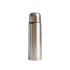 Stainless steel thermos bottle on a white background, perfect for keeping beverages hot or cold, ideal for outdoor activities, travel, or everyday use.