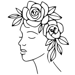 Women and flowers line art