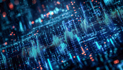 Futuristic data visualization with vibrant digital stock market chart