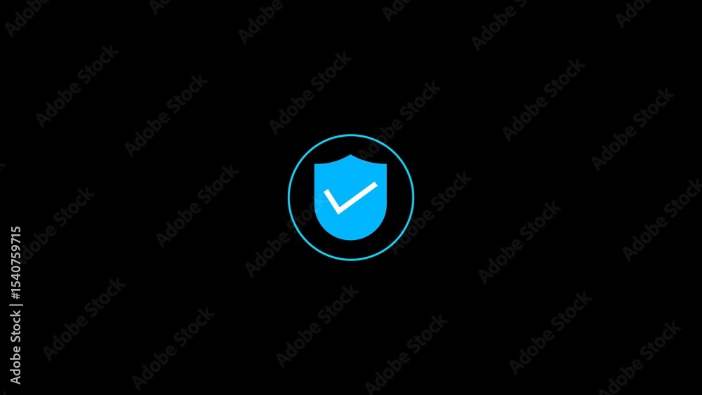 Poster modern digital verification concept showing a shield with a checkmark inside a circle in a minimal f