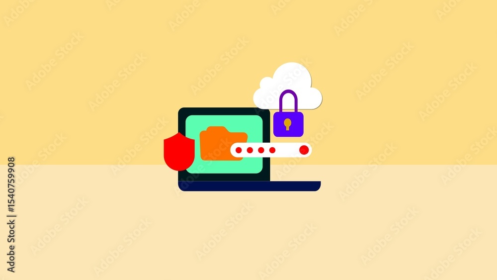 Poster secure laptop protecting online data with cloud storage file access internet security privacy protec
