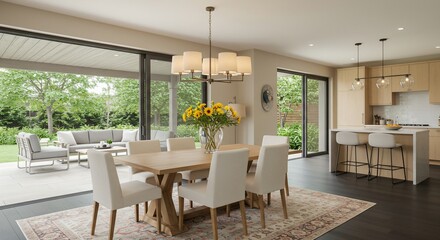 Bright dining space with garden view