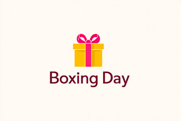 A vibrant yellow gift box adorned with a pink ribbon is featured prominently alongside the text "Boxing Day," evoking joy and festive spirit.