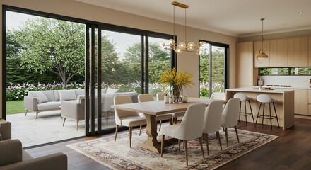 Elegant dining room blending indoors and outdoors