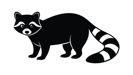 Obraz premium Curious raccoon with ringed tail in woodland scene silhouette illustration