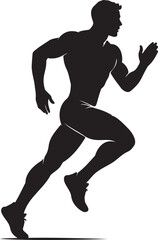 Silhouette of a muscular male athlete in dynamic sprinting pose, isolated on white background for sports and fitness concepts