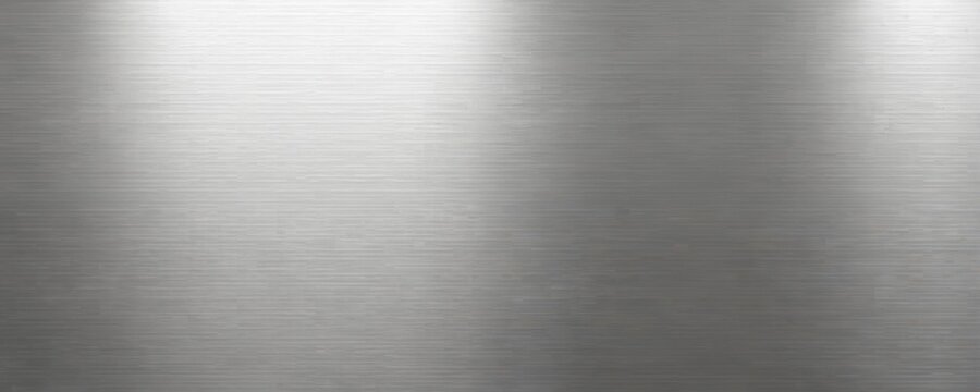 Metal silver texture background. Horizontal brushed stainless steel surface, grey metallic design. Polished industrial plate, shiny steel, aluminium. Abstract pattern for wallpaper, design element.