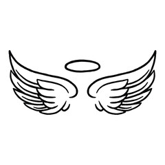 Angel Wings and Halo Outline, Black and White Line Art, Hand Drawn Angelic Symbol, Minimal Spiritual Tattoo Design