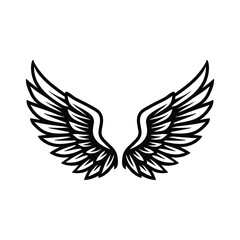 Angel Wings Line Art, Black and White Wing Outline, Hand Drawn Feathered Wings, Tattoo Style Vector Design