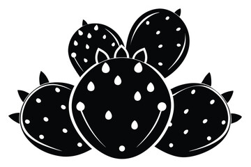 Black and White Illustration of Prickly Pear Cactus Fruit with Spines and Small Dots