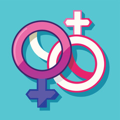 Male and female symbols, Intersecting Identities: Overlapping Male and Female Symbols on a Turquoise Background