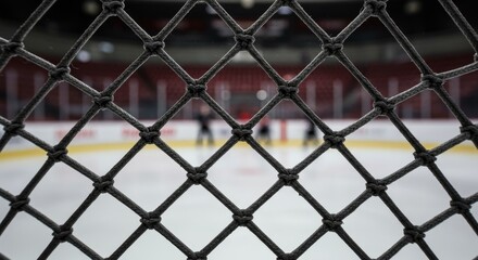 Fototapeta premium Intricate Hockey Net Texture - Close-up of a hockey net's intricate honeycomb structure, symbolizing protection, precision, strategy, teamwork, and competition in ice hockey