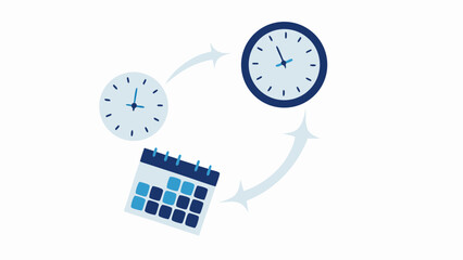 Illustration showing a calendar and two clocks connected by circular arrows for time management