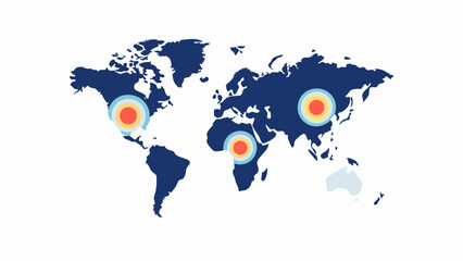 World map illustration with location markers in north america asia and africa regions shown clearly