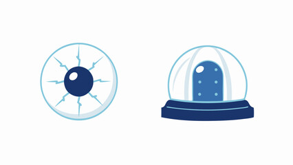 Illustration showing a cartoon eye and a snow globe with a blue interior design element for decoration