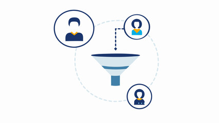 Illustration showing data filtering process with users and a funnel on a white background