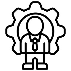 Gear Leader Outline Style Icon - A professional inside a gear, showing leadership in operational or technical settings