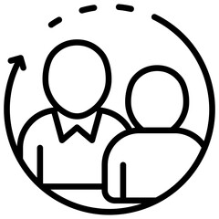 Guidance Loop Outline Style Icon - Two people inside a circular motion arrow, representing ongoing interaction or personal development