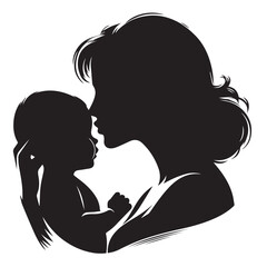 Elegant Silhouette of Mother Holding Baby &ndash; Vector Motherhood Art 
A touching silhouette of a standing mother holding her baby, created in a clean black and white vector style. Great for 
