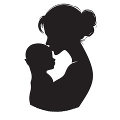 Elegant Silhouette of Mother Holding Baby &ndash; Vector Motherhood Art 
A touching silhouette of a standing mother holding her baby, created in a clean black and white vector style. Great for 