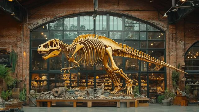 Golden TRex Skeleton Museum Exhibit.