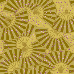 Fans on a yellow background. Seamless background for fabrics, textiles, packaging and wallpaper. Vector illustration. Vector illustration