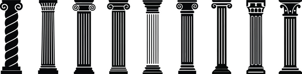 Collection of ancient greek roman architecture columns vector illustration design element set isolated on white

