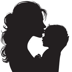Loving Mother Kissing Baby Silhouette &ndash; Minimal Black and White VectorHigh contrast silhouette of a mother kissing her baby&rsquo;s forehead, designed in a minimalist circular vector style. Perfect for mate