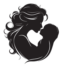 Loving Mother Kissing Baby Silhouette &ndash; Minimal Black and White VectorHigh contrast silhouette of a mother kissing her baby&rsquo;s forehead, designed in a minimalist circular vector style. Perfect for mate