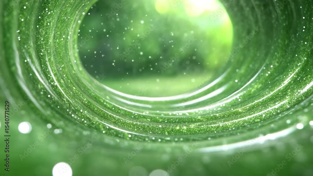 Poster Emerald Vortex: An abstract image depicting a swirling vortex of vibrant green liquid, glittering with particles of light, creating a mesmerizing and otherworldly effect.