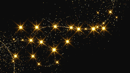 Fototapeta premium Gold glittering confetti wave and stardust