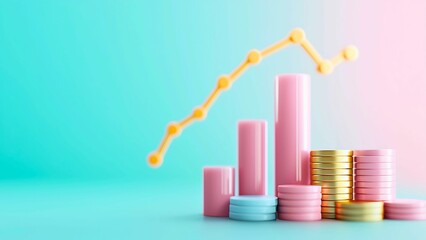 Financial growth charts, currency columns, business financial investment concepts. These depict finance with coin stacks and rising graphs