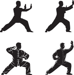 Tai chi chuan silhouettes martial arts poses. eps-10