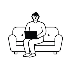 Relaxed online customer using laptop on comfortable couch at home