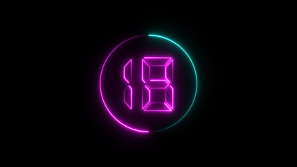 A circular illustration, and glowing digital neon number 18 illustration. on a black background. and creating a stunning illustration.4k illustration