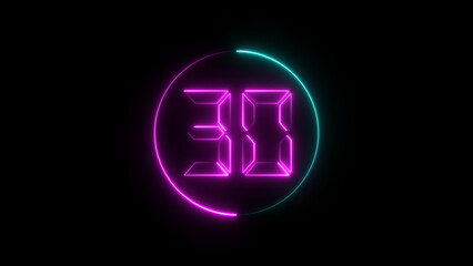 A circular illustration, and glowing digital neon number 30 illustration. on a black background. and creating a stunning illustration.4k illustration