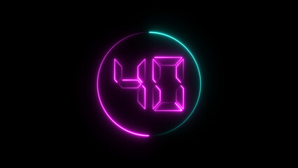 A circular illustration, and glowing digital neon number 40 illustration. on a black background. and creating a stunning illustration.4k illustration