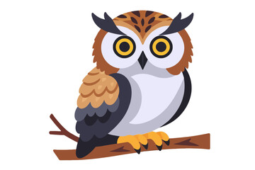 Obraz premium Cartoon Owl Illustration-Cute Bird on Branch-Animal Vector Graphic-Wildlife Art for Kids-Adorable Owl Clipart-Nature Lover Design-Owl Character for Children