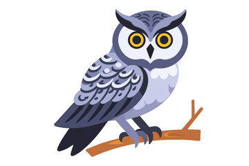 Fototapeta premium Cartoon Owl Illustration-Cute Bird on Branch-Adorable Animal Clip Art-Owl with Big Eyes-Vector Graphic for Kids-Educational Resource-Nature Illustration-Wildlife Art