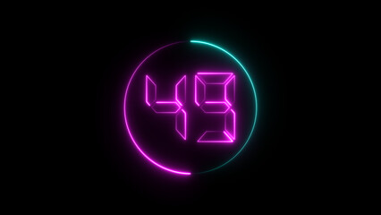 A circular illustration, and glowing digital neon number 49 illustration. on a black background. and creating a stunning illustration.4k illustration
