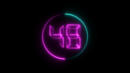 A circular illustration, and glowing digital neon number 48 illustration. on a black background. and creating a stunning illustration.4k illustration