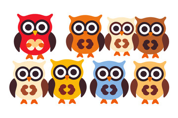 Obraz premium Colorful Cartoon Owl Illustration-Cute Owl Clipart for Kids-Digital Owl Stickers for Crafting-Bright and Cheerful Owl Designs for Nursery Decor