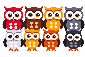 Fototapeta premium Colorful Cartoon Owls Illustration-Whimsical Owl Design for Kids-Cute Owl Clipart-Perfect for Nursery Decor-Playful and Bright Owl Pattern-Owl Themed Artwork
