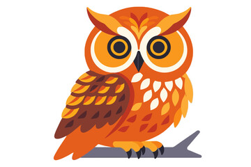 Fototapeta premium Colorful Owl Illustration-Cute Bird on Branch-Orange and Brown Design-Wildlife Art for Kids-Digital Owl Graphic-Vector Animal Image-Owl Clipart for Projects