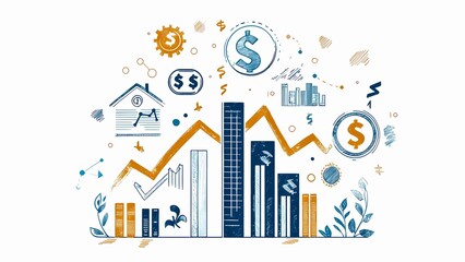 A dynamic illustration depicting financial growth, trends, and economic progress. It showcases charts, graphs, and symbols that represent various aspects of the financial market